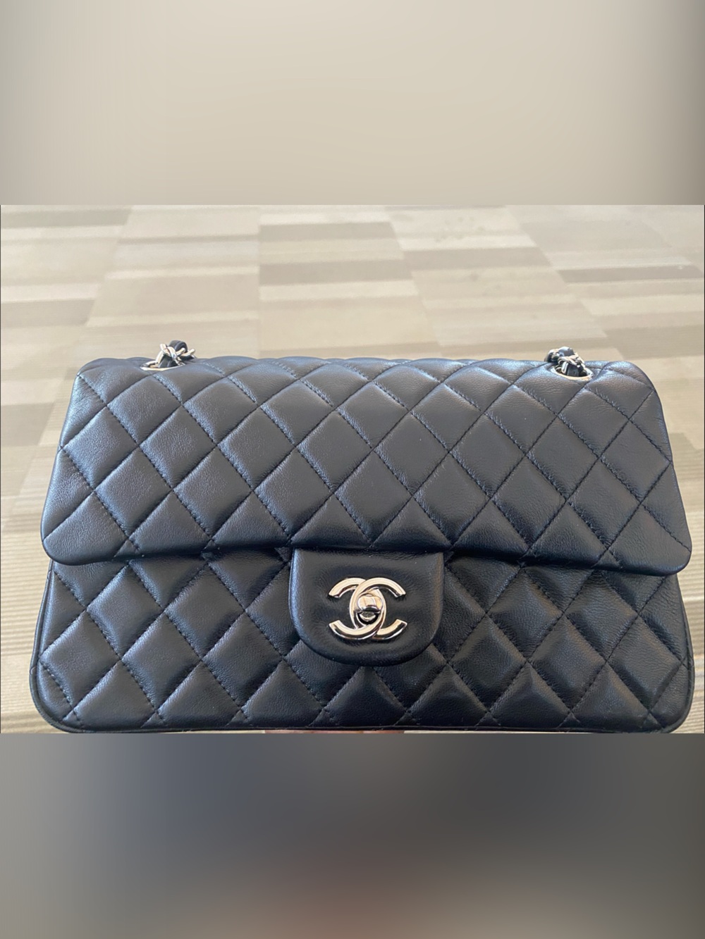 CHANEL Double Flap Black Quilted Shoulder Bag with Silver CC Turn-Lock